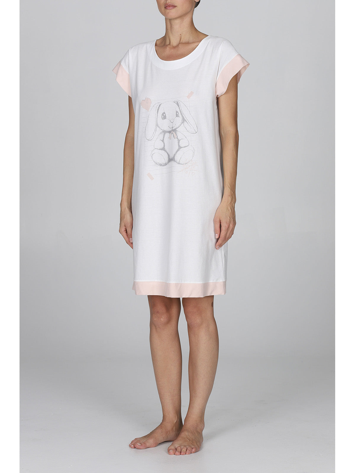 Camicia da notte stampa coniglietto in 100% cotone
