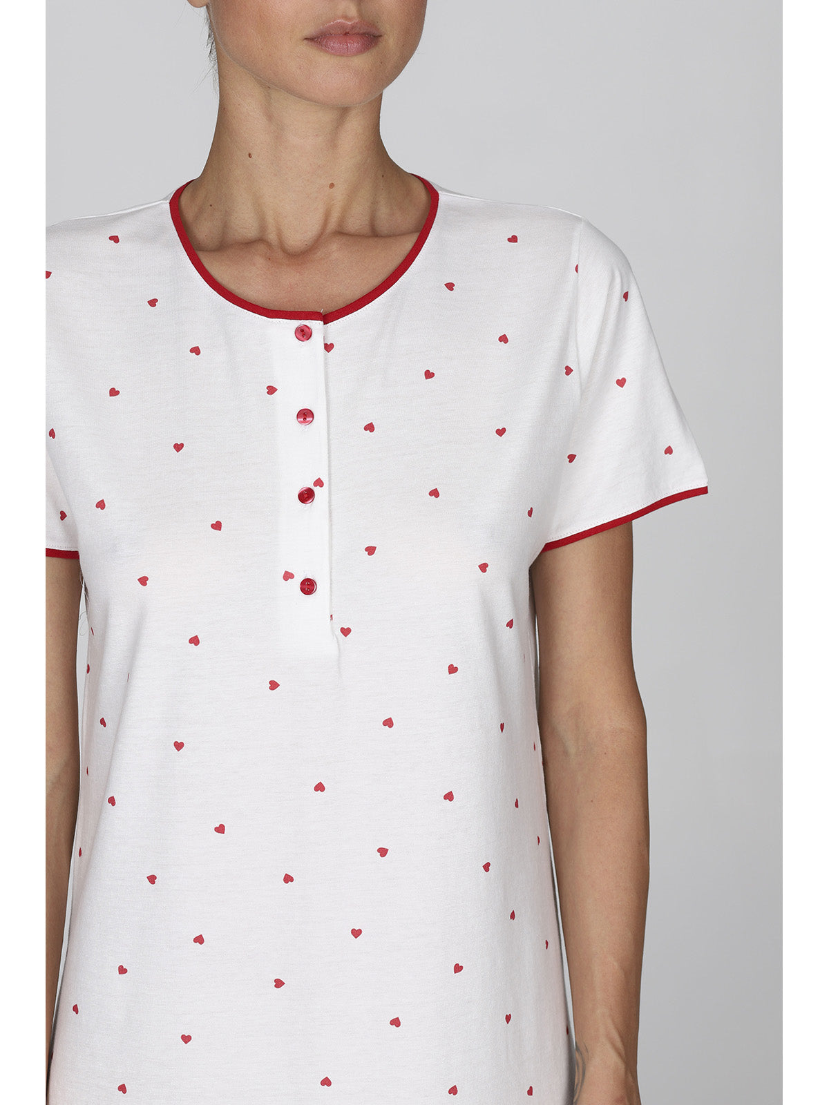 Camicia da notte con cuoricini rossi in 100% cotone