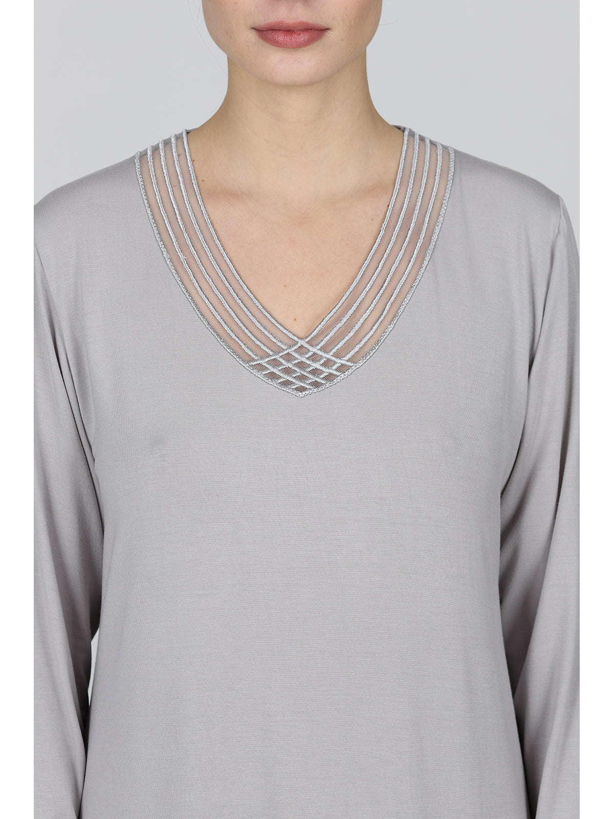 Camicia da notte con prezioso inserto in tulle Grigio Boglietti