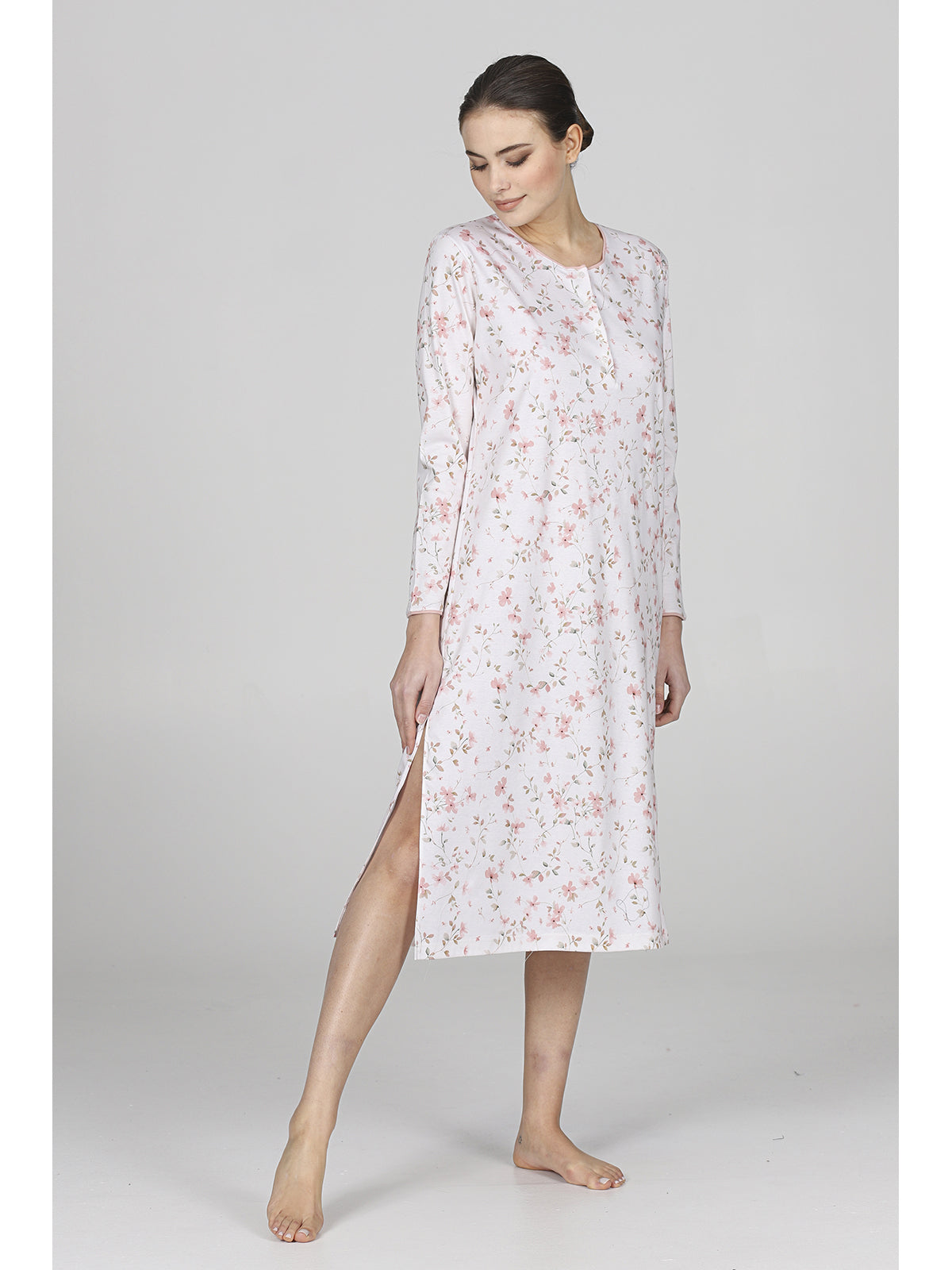 Romantica camicia da notte in interlock a fiori