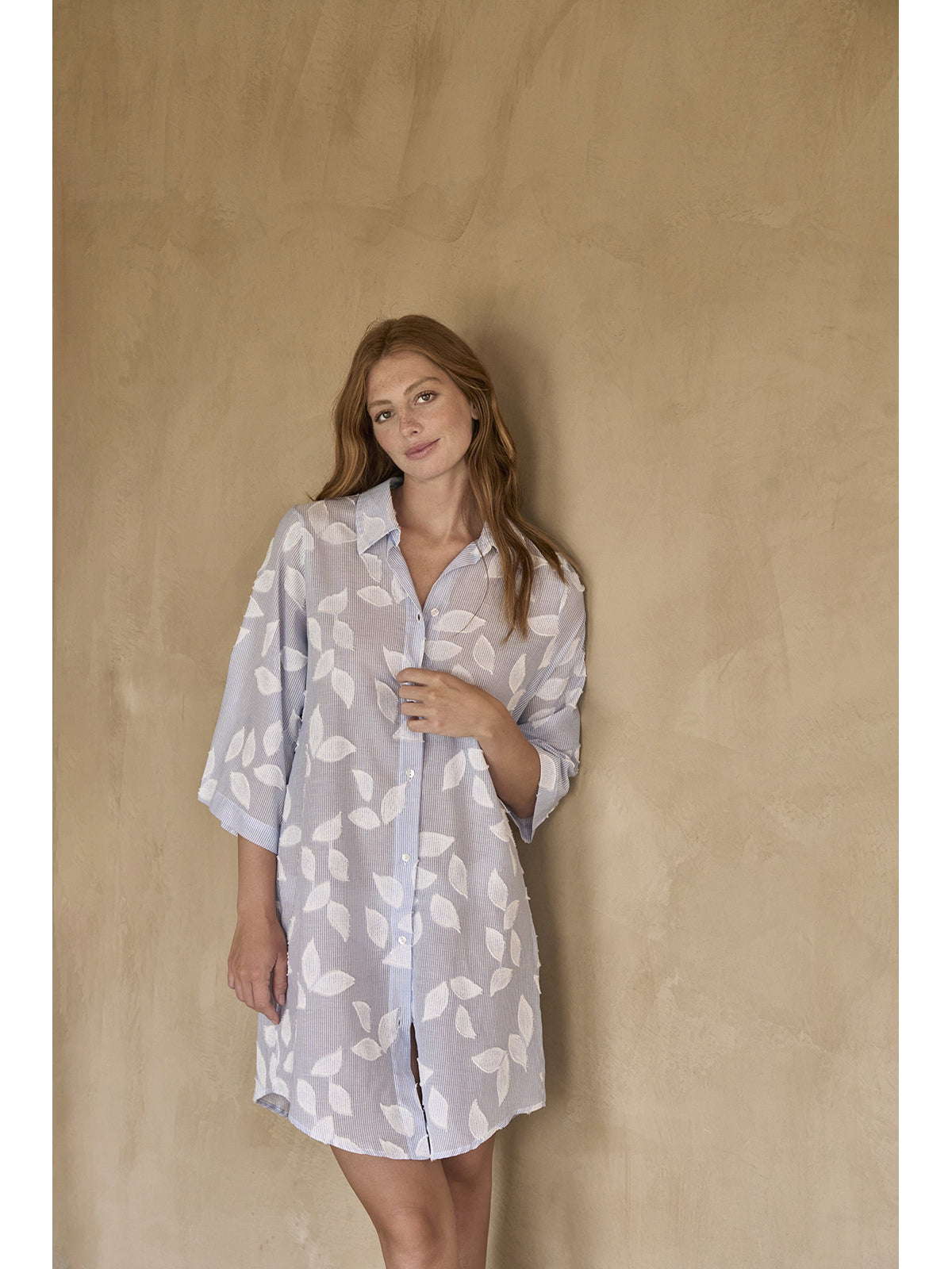 Pigiama donna corto puro cotone disegno foglie