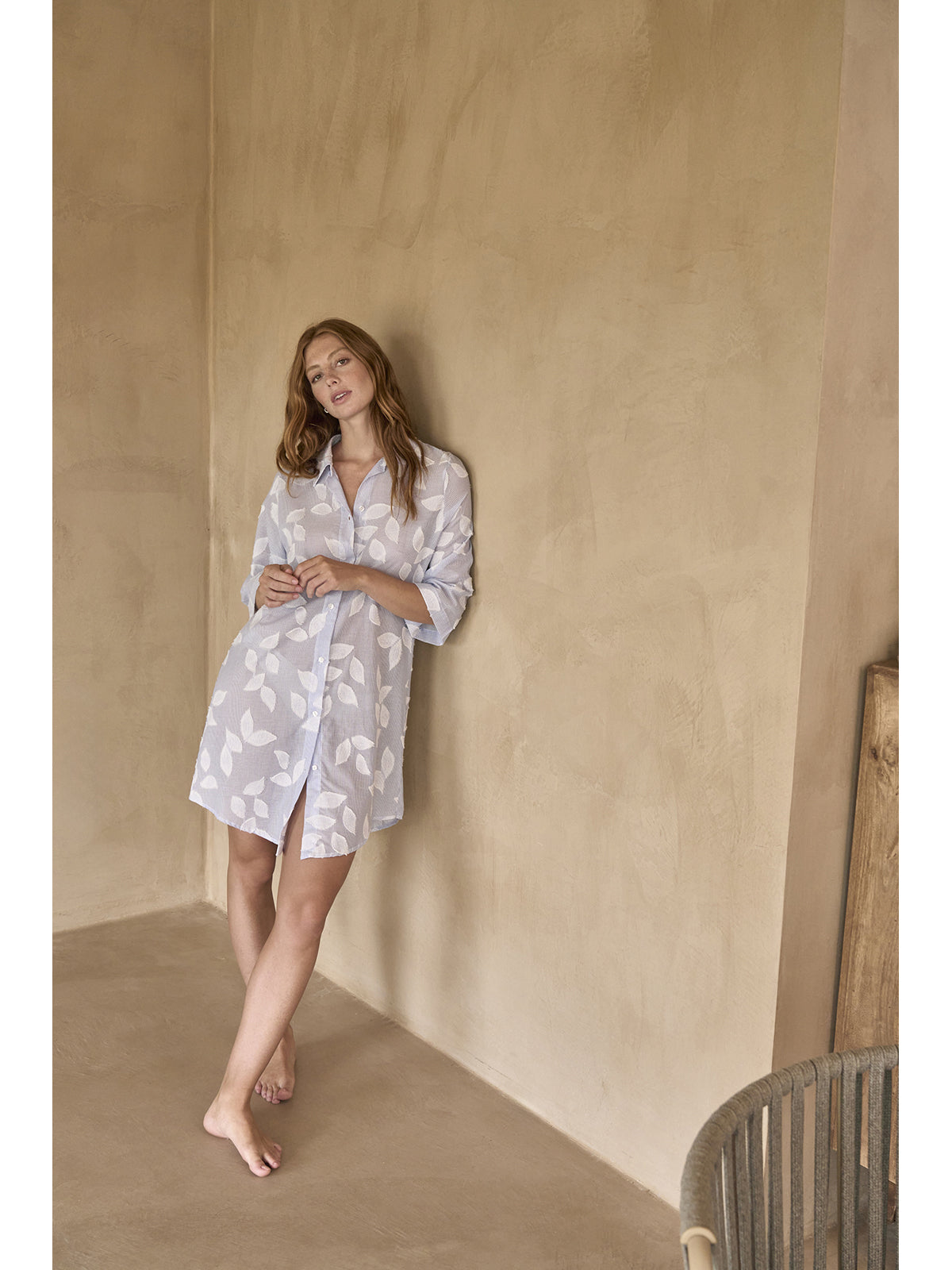 Pigiama donna corto puro cotone disegno foglie