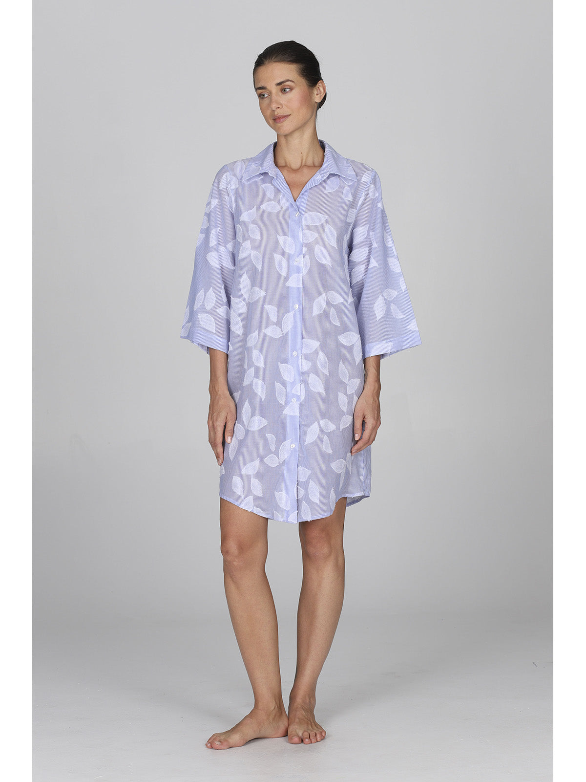 Pigiama donna corto puro cotone disegno foglie