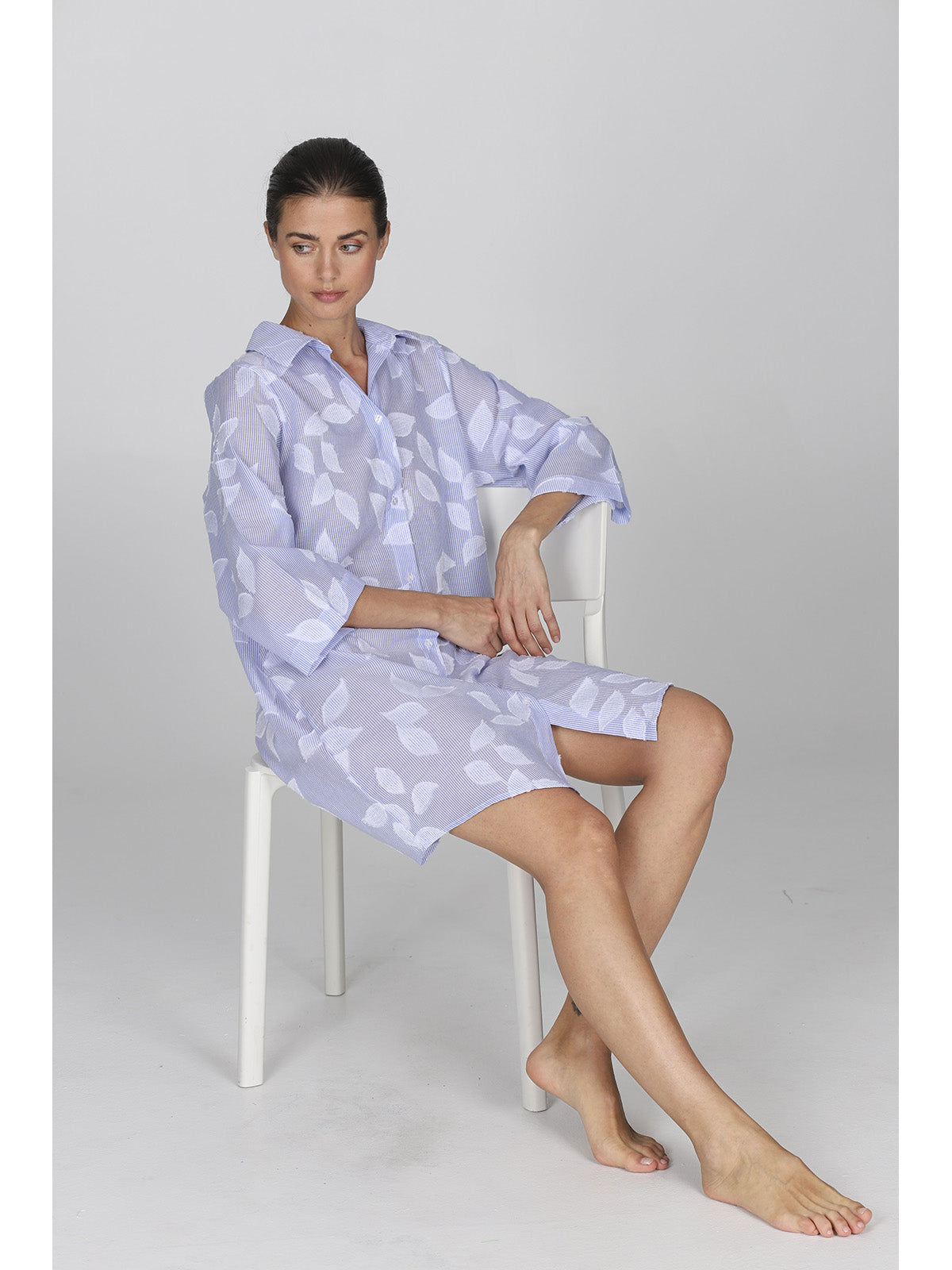 Pigiama donna corto puro cotone disegno foglie