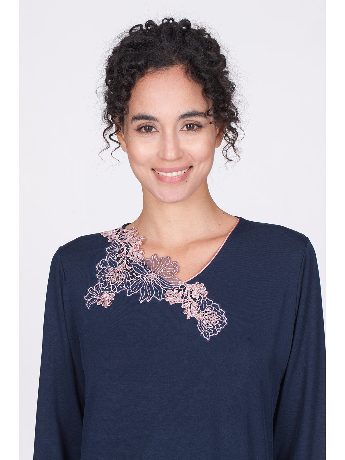 Camicia da notte con pizzo macramè Blu Boglietti