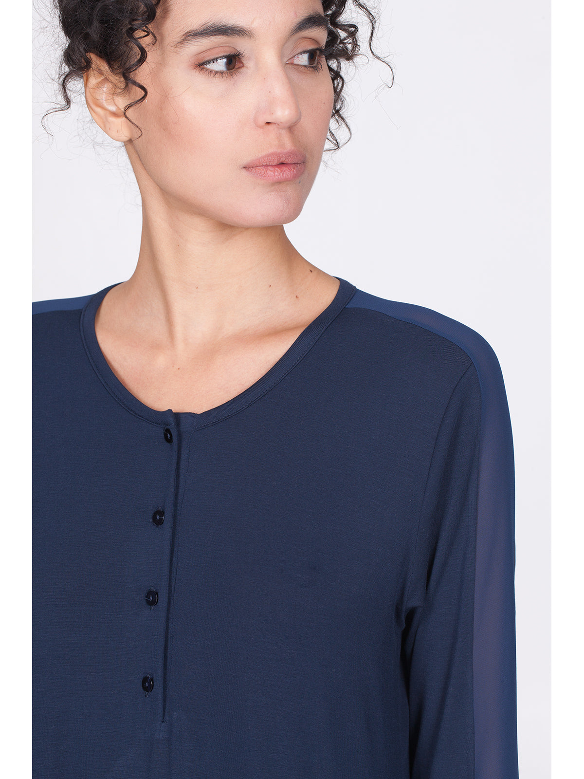 Camicia da notte lunga con chiffon Blu Boglietti