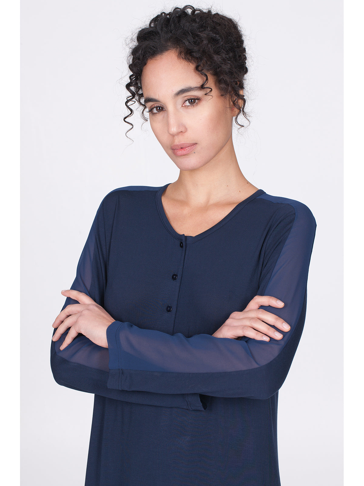 Camicia da notte lunga con chiffon Blu Boglietti