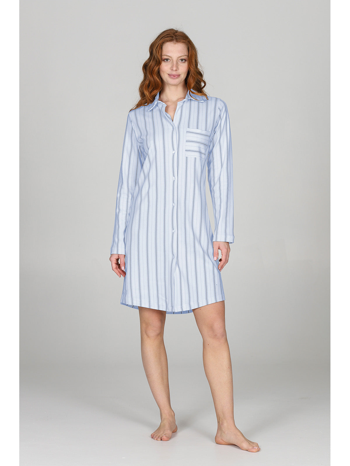 Camicia da notte con colletto a righe