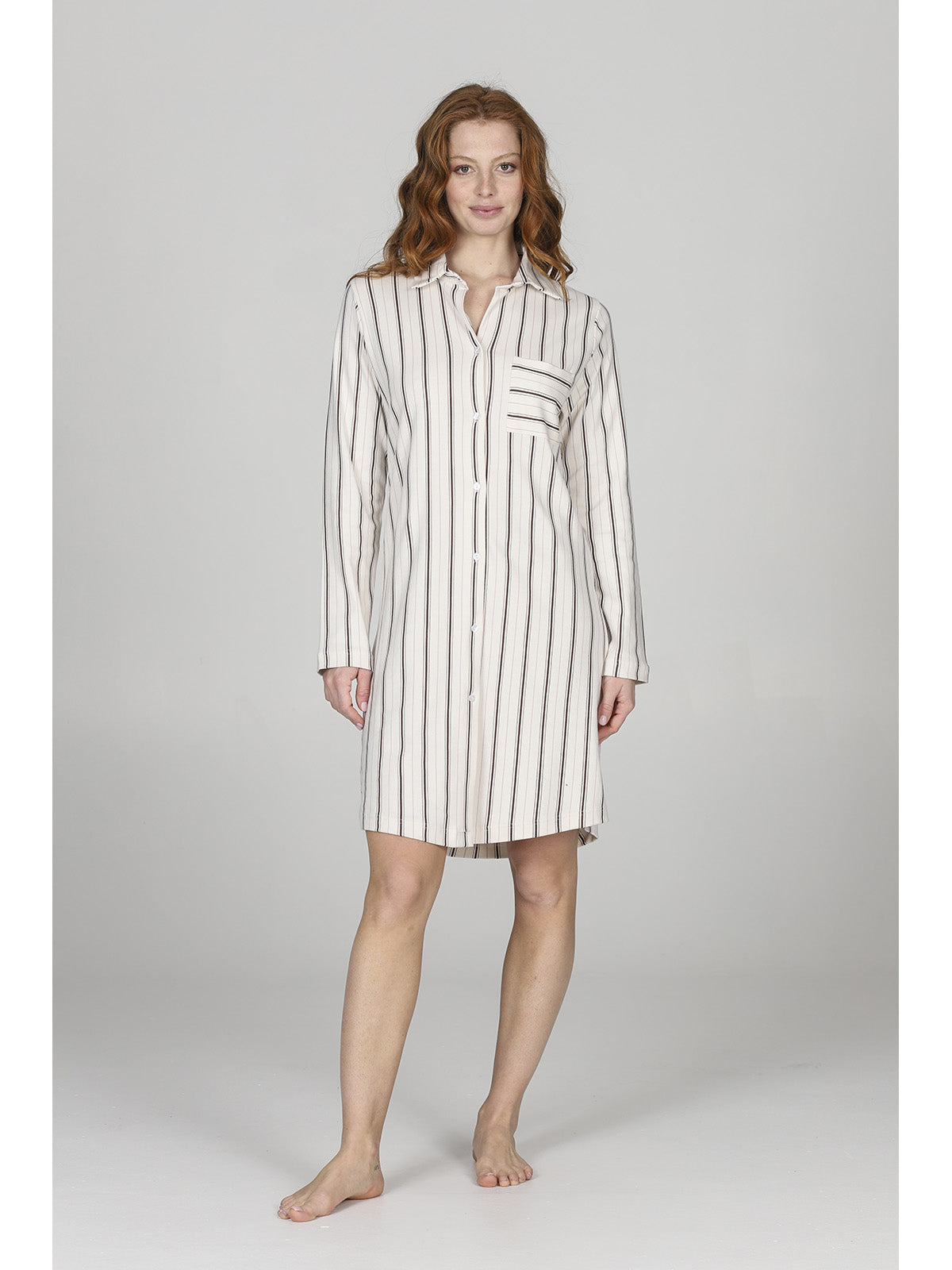 Camicia da notte con colletto a righe