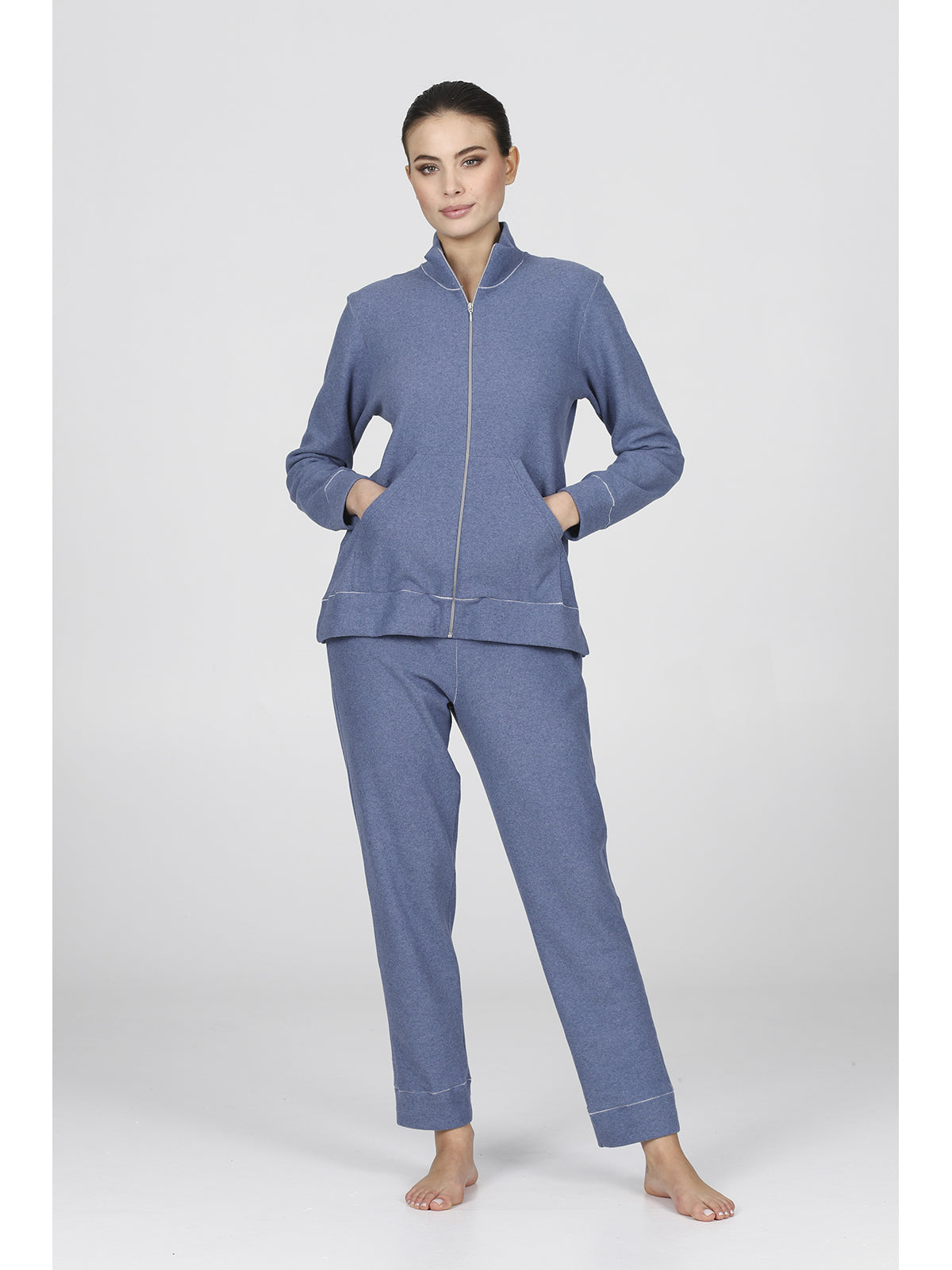 Calda tuta zip con collo alto