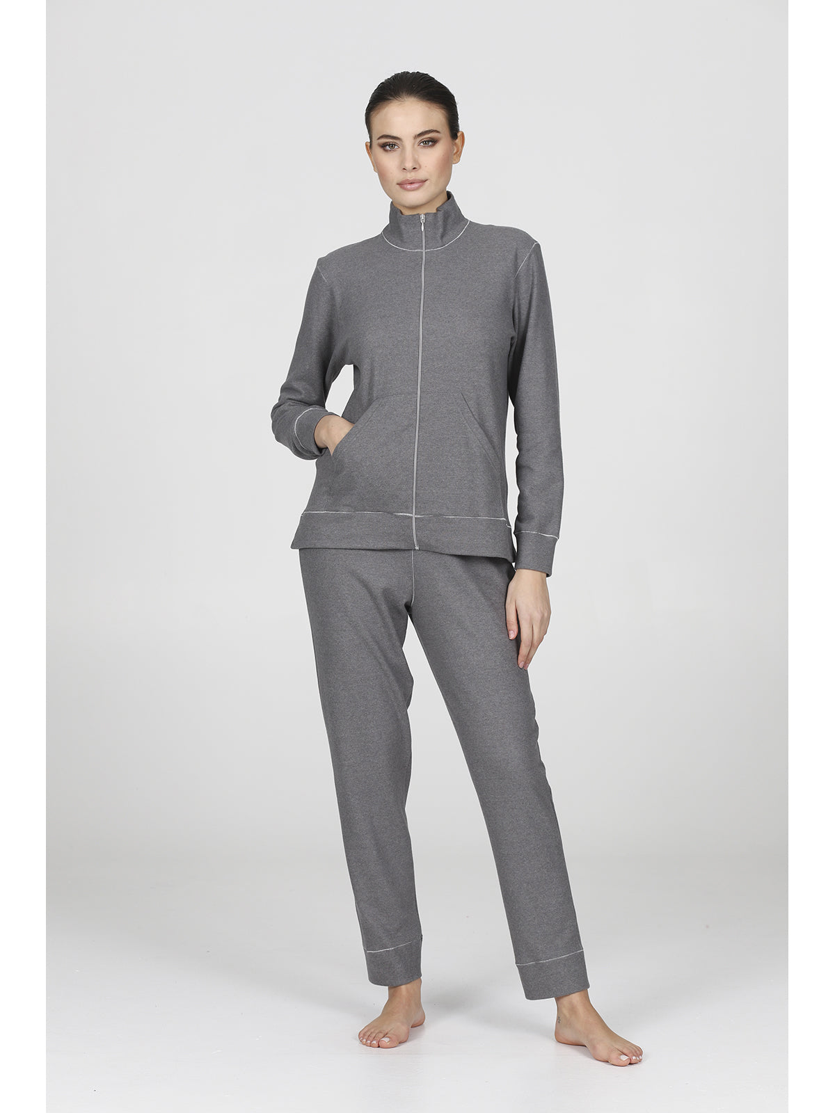 Calda tuta zip con collo alto