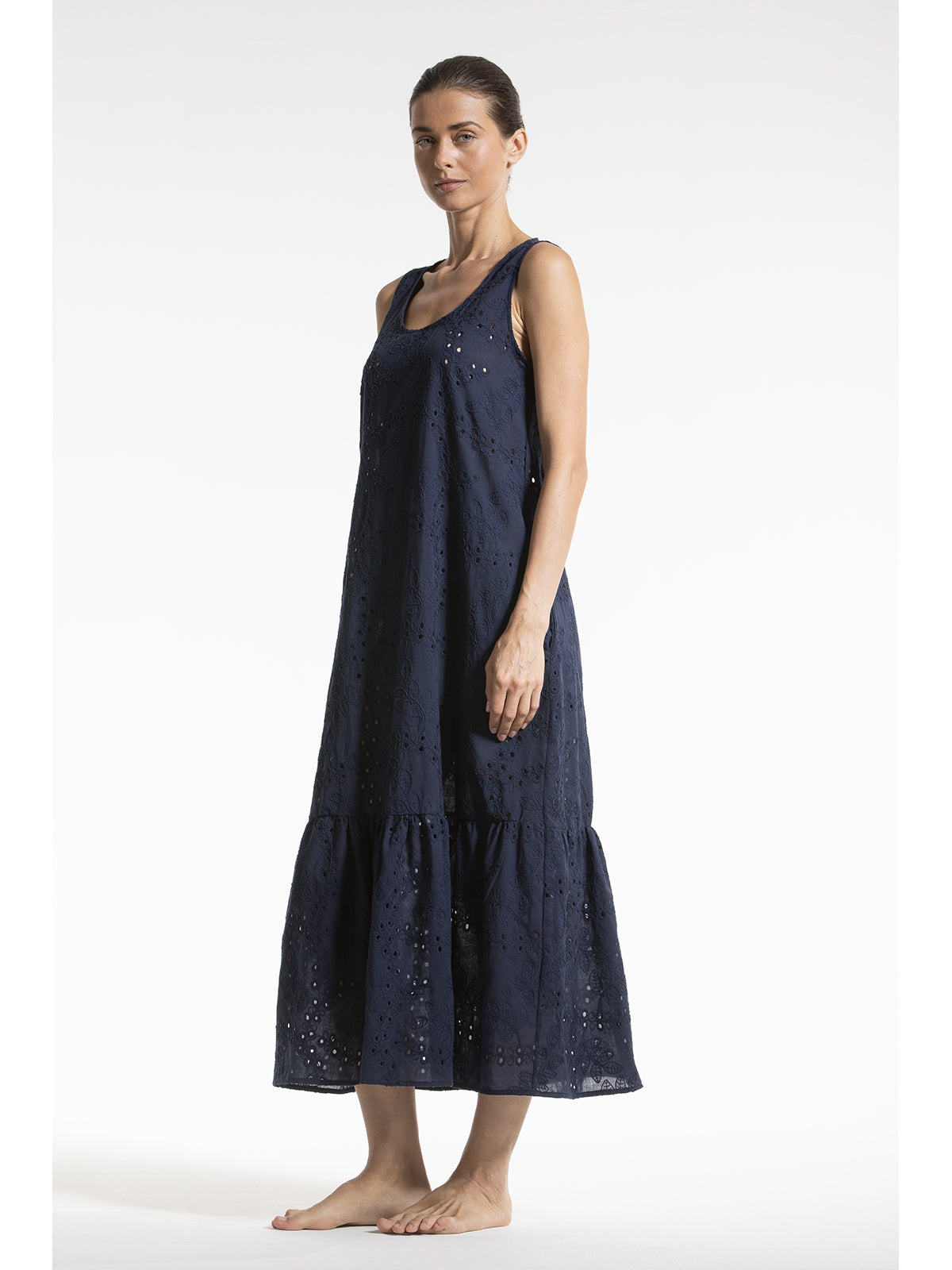 Abito lungo traforato in puro cotone