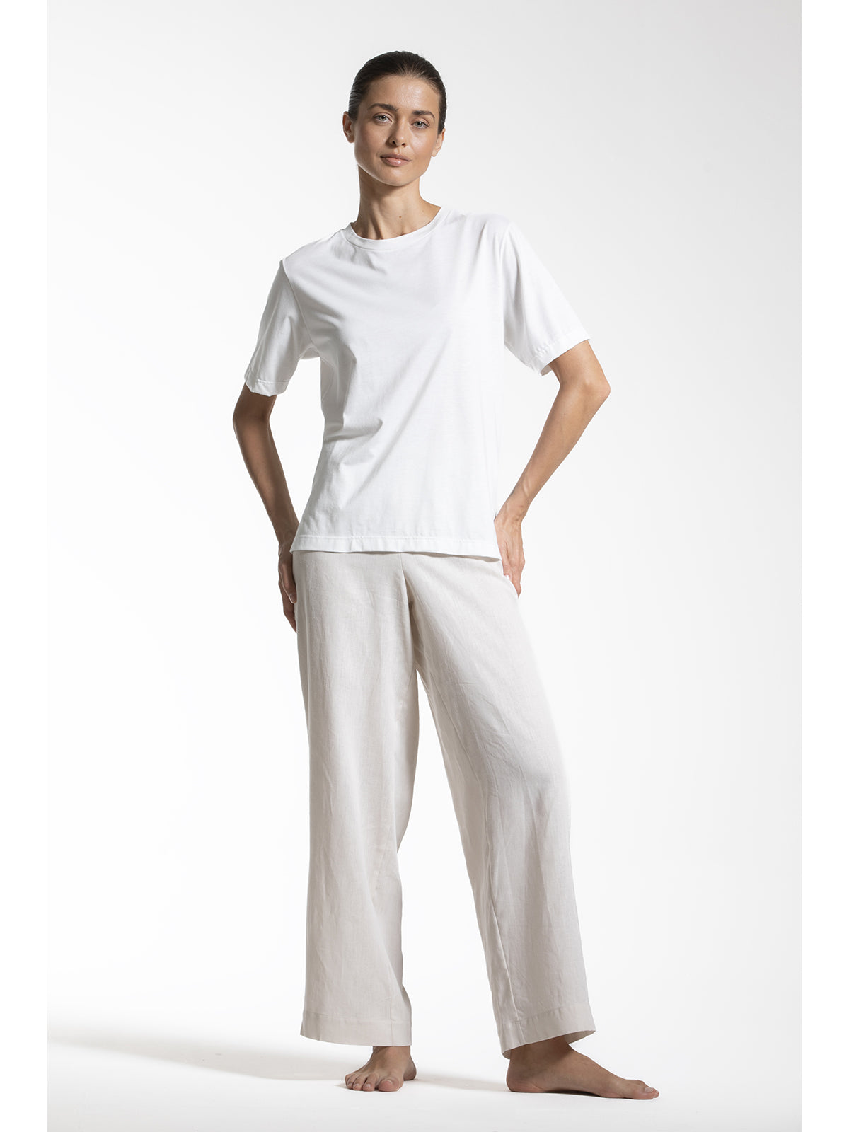 Esclusiva maglietta donna con pizzo in cotone e bamboo naturale