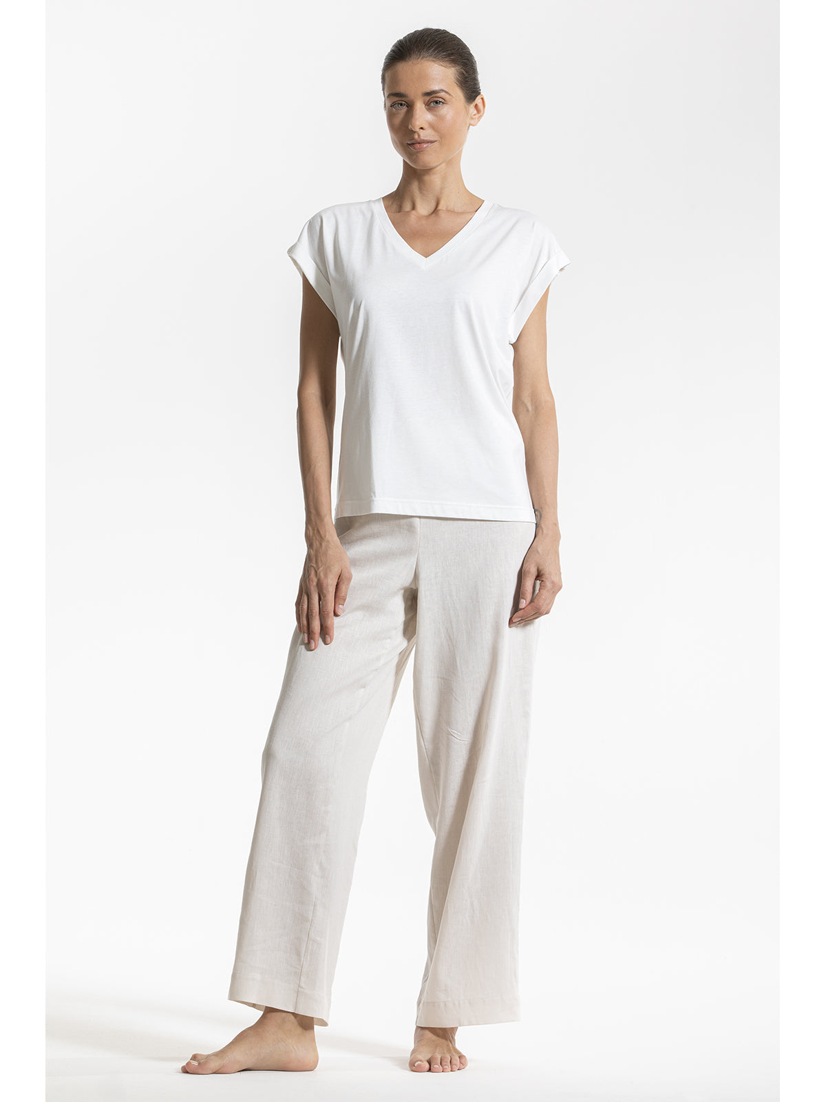 Esclusiva maglietta donna con pizzo in cotone e bamboo naturale