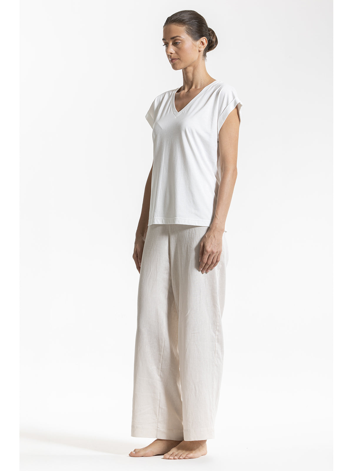 Esclusiva maglietta donna con pizzo in cotone e bamboo naturale