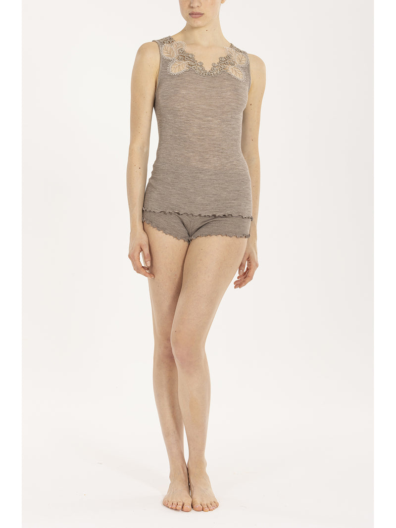 Tank top with tulle insert in warm and soft wool and silk