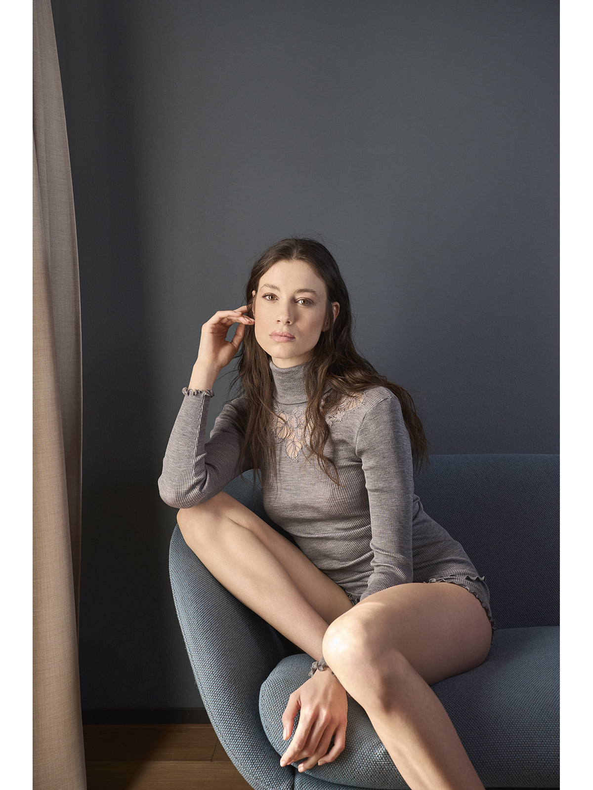 Maglietta manica lunga in lana e seta