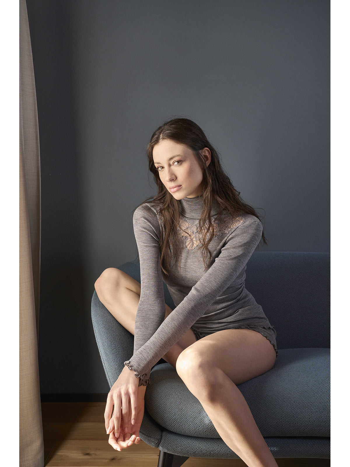 Maglietta manica lunga in lana e seta