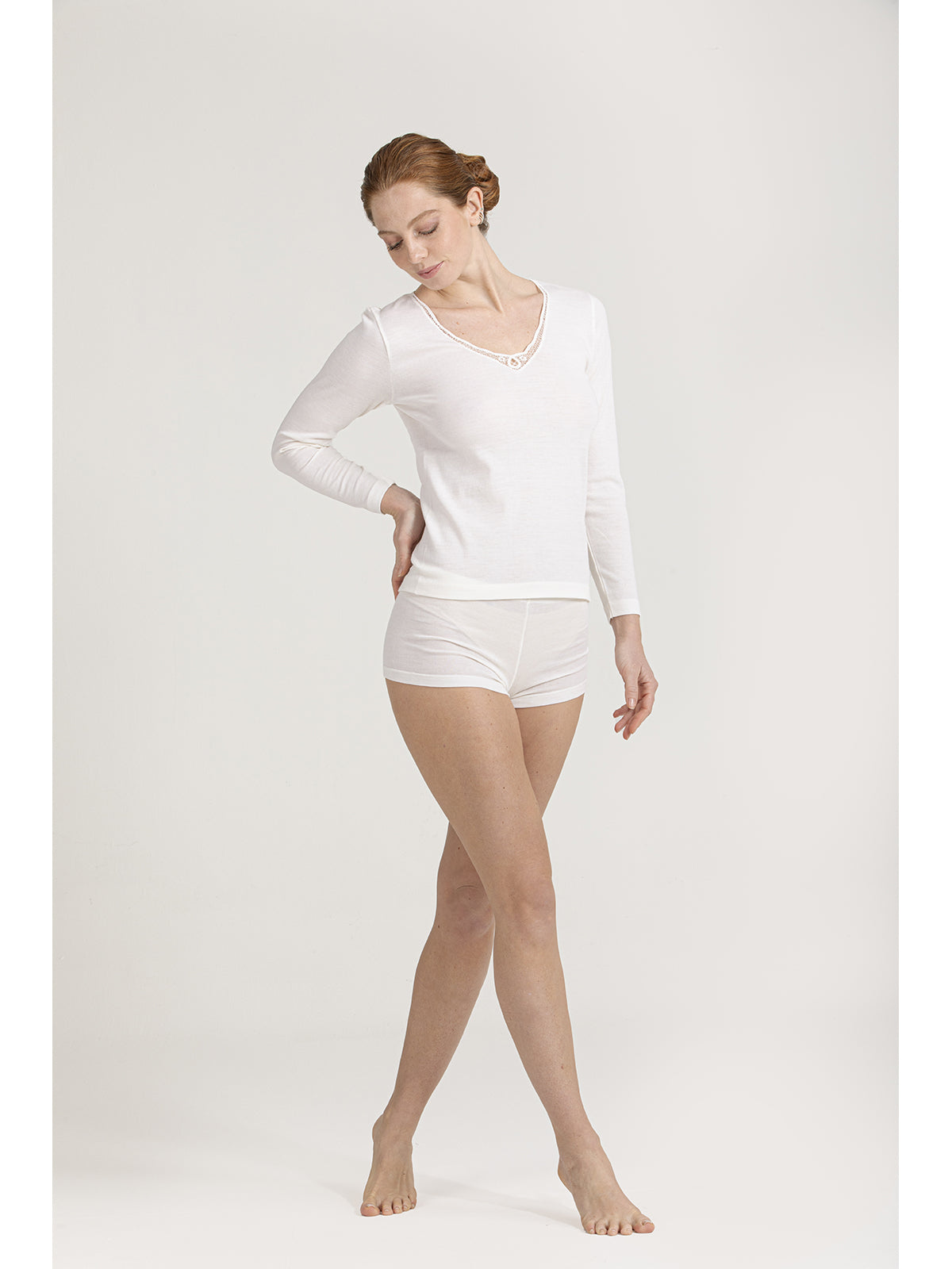 Maglietta in lana e cotone con scollo a v