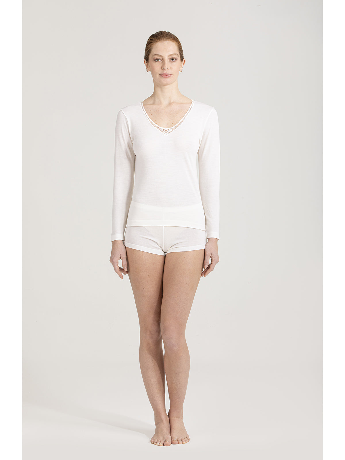 Maglietta in lana e cotone con scollo a v