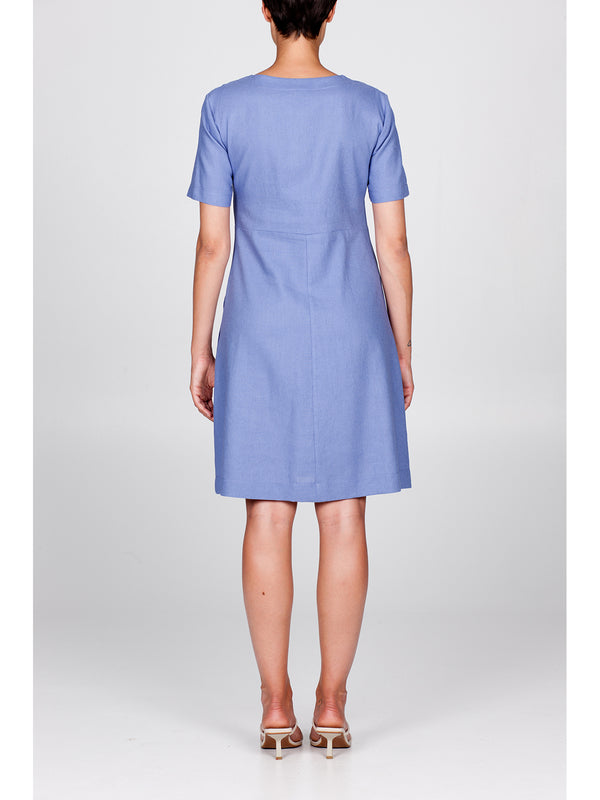 PRACTICAL SHORT-SLEEVED DRESS IN LINEN AND VISCOSE