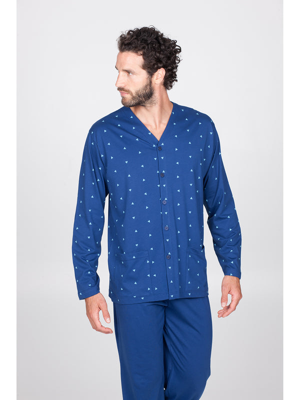 Pyjama long cardigan en pur coton