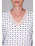 Pigiama lungo collo v con pizzo in cotone naturale Latte/azz. Boglietti