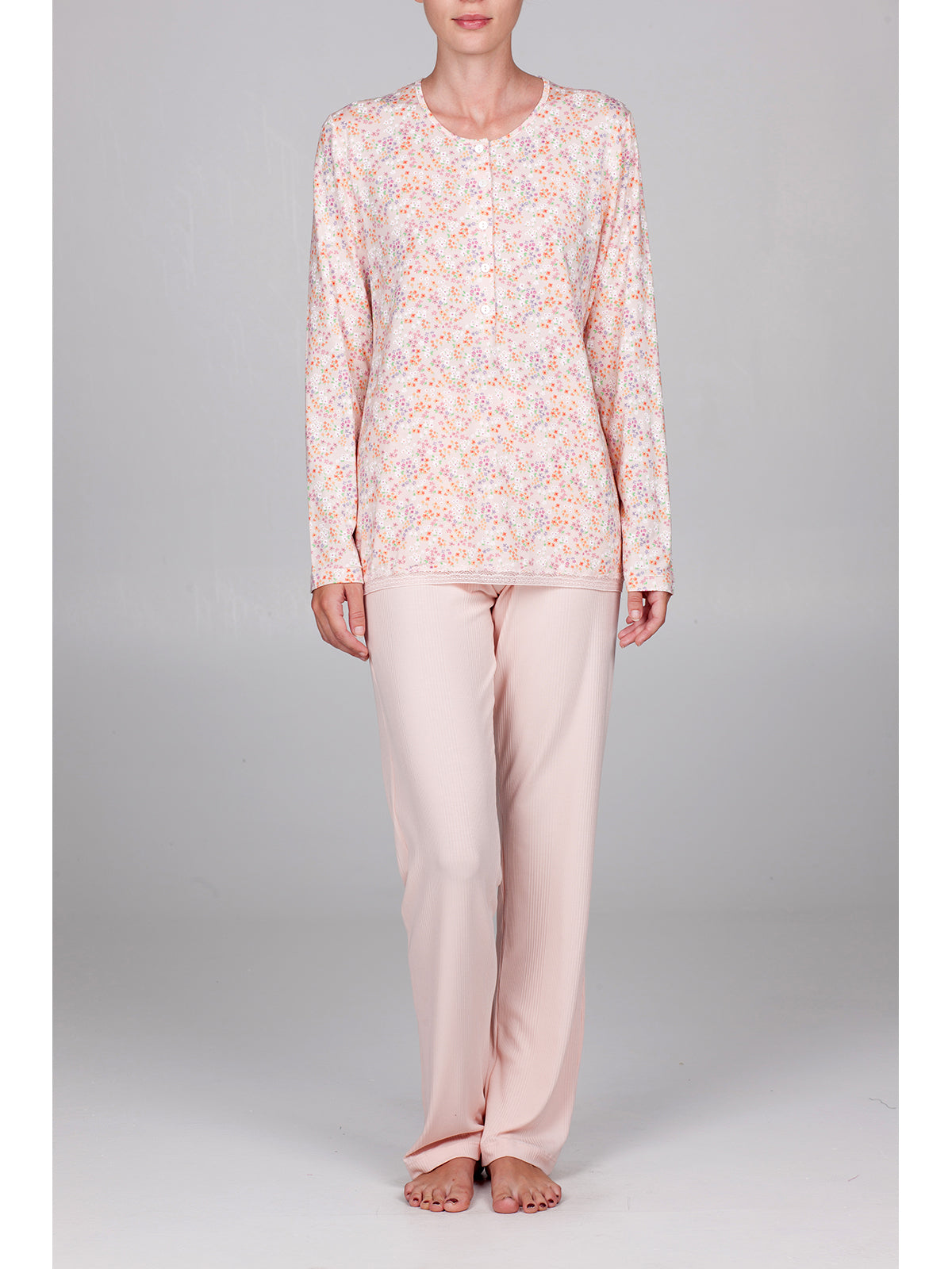 Pigiama lungo con pizzo in morbido micromodal Rosa Boglietti