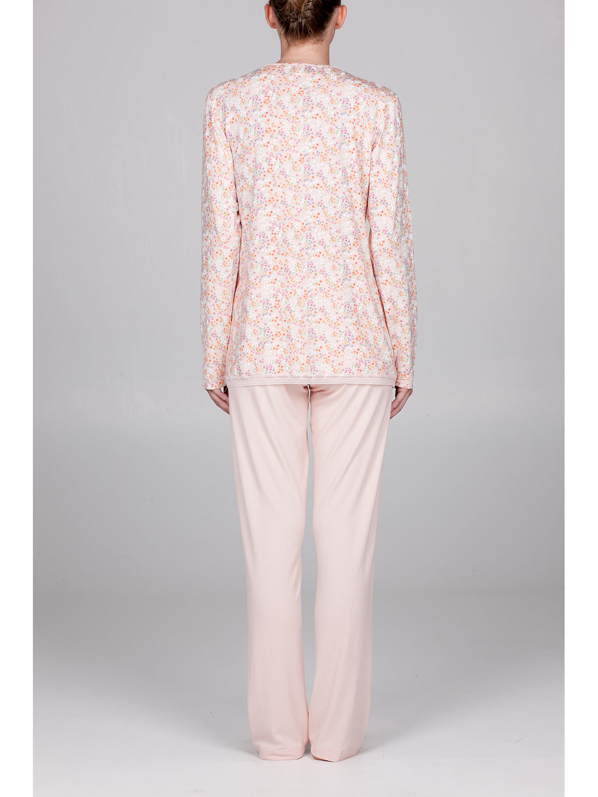 Pigiama lungo con pizzo in morbido micromodal Rosa Boglietti