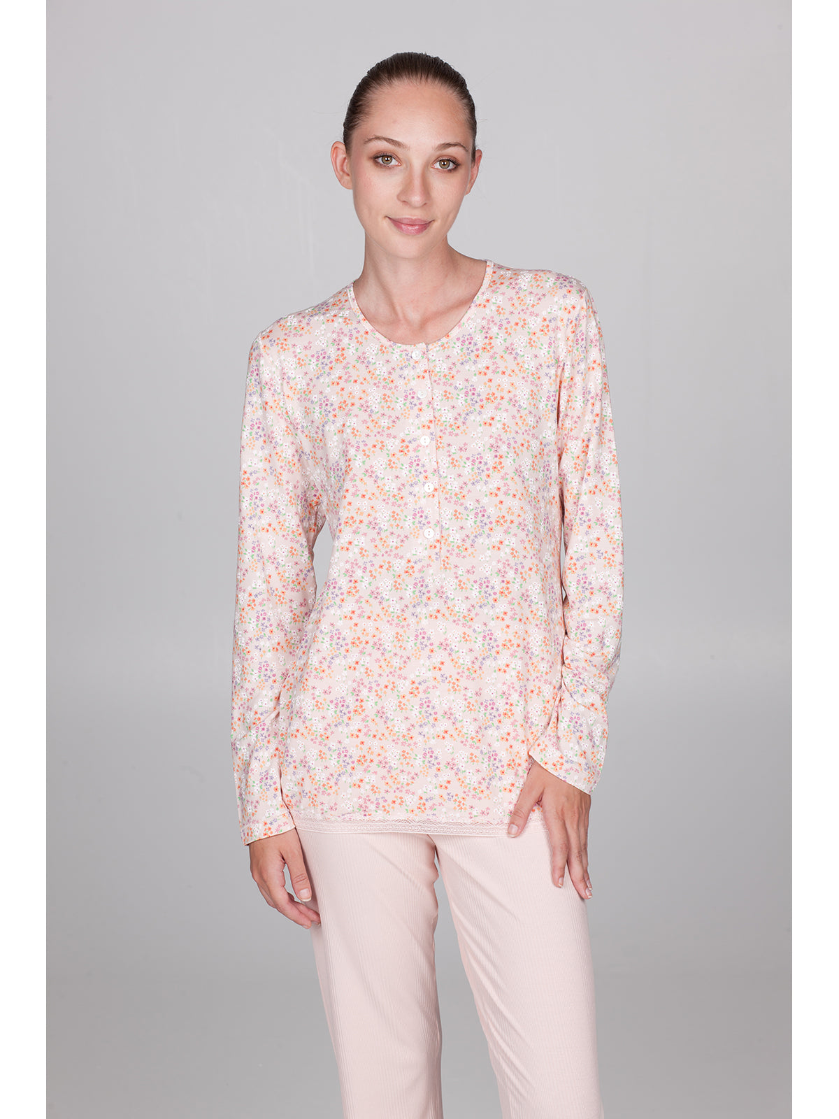 Pigiama lungo con pizzo in morbido micromodal Rosa Boglietti