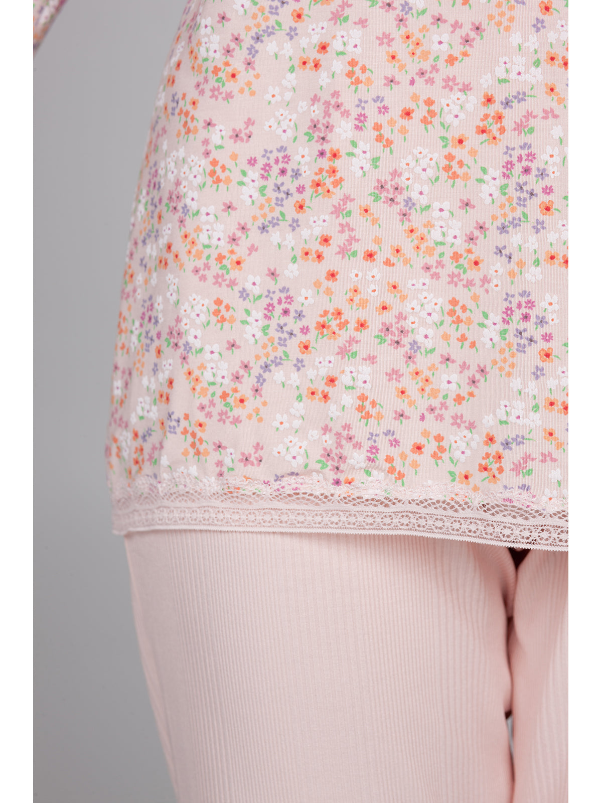 Pigiama lungo con pizzo in morbido micromodal Rosa Boglietti