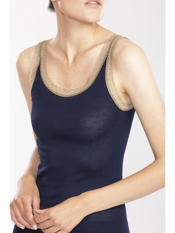 TANK TOP WITH CONTRASTING LACE MADE OF PURE FILOSCOZIA®