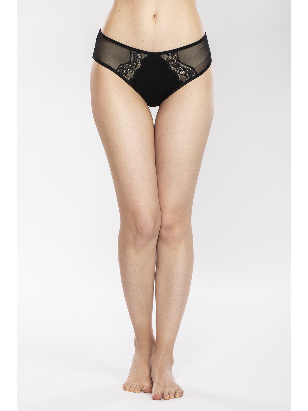 Slip con pizzo elastico in cotone mercerizzato Nero Boglietti