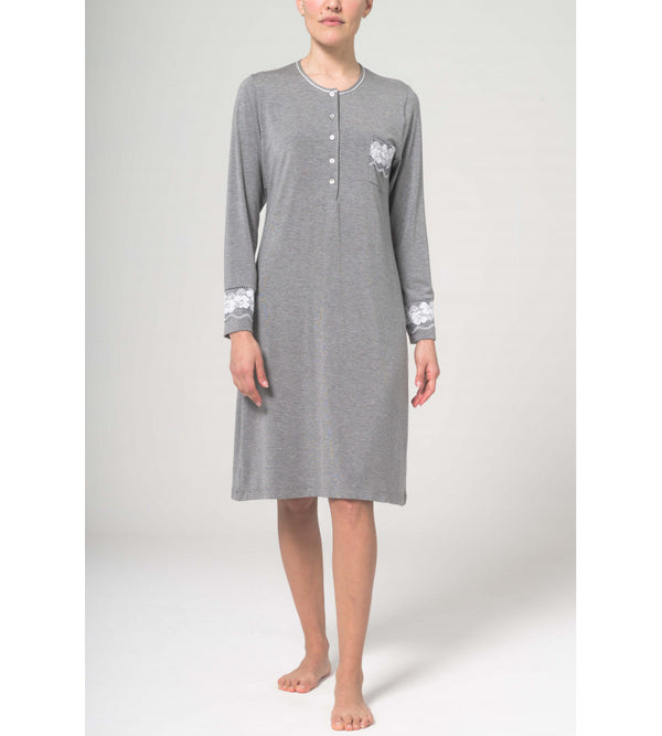 Henley neck nightdress with lace