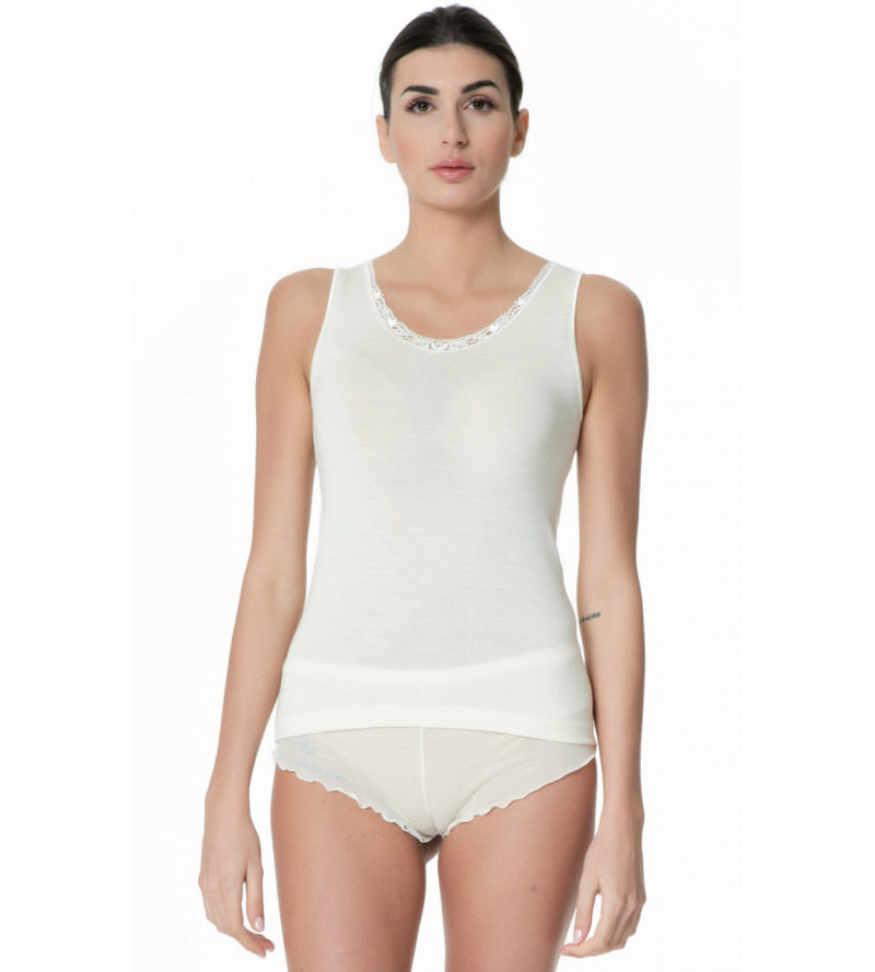 Wide shoulder strap tank top in wool and silk