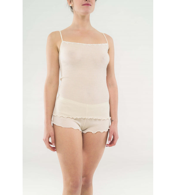 Tank top with macramè lace in wool and silk