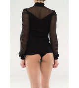 Lupetto in calda lana misto seta con tulle e pizzo macramé