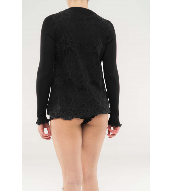 T-shirt in extra soft wool and silk with lace