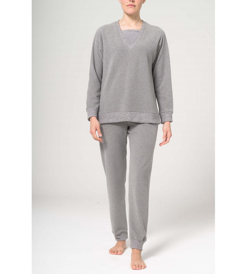Pigiama collo v con inserto, pantalone con coulisse