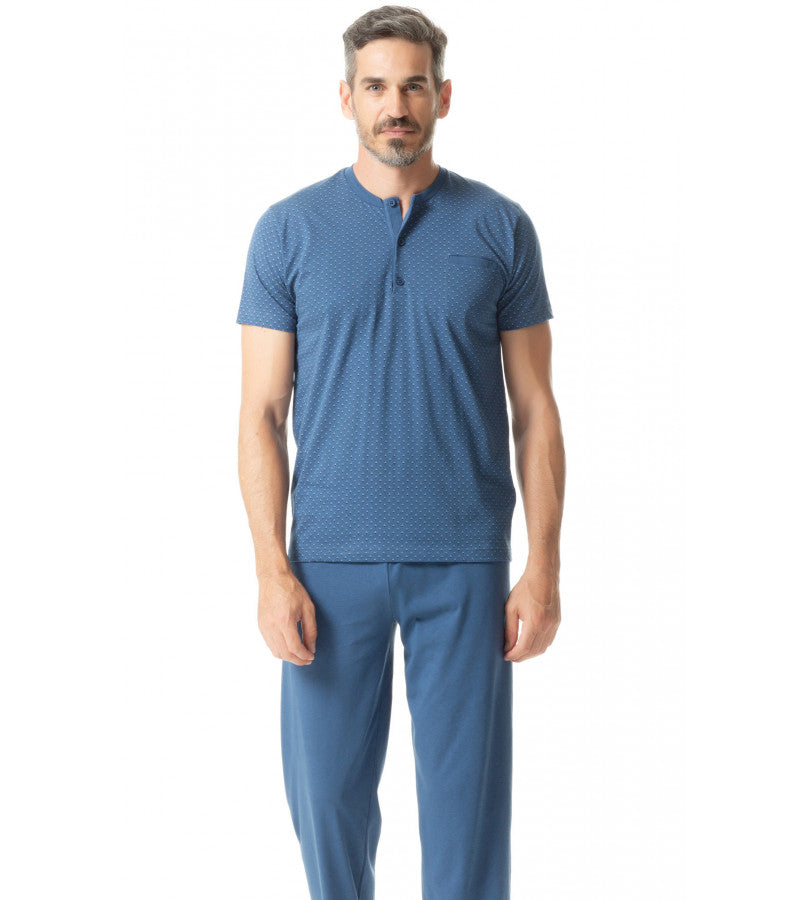 Pigiama lungo 3 pz.: giacca modello serafino con taschino e maniche corte, pantalone lungo e pantalo Boglietti