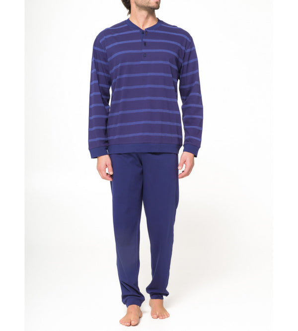 100% cotton yarn-dyed jersey Henley pyjamas